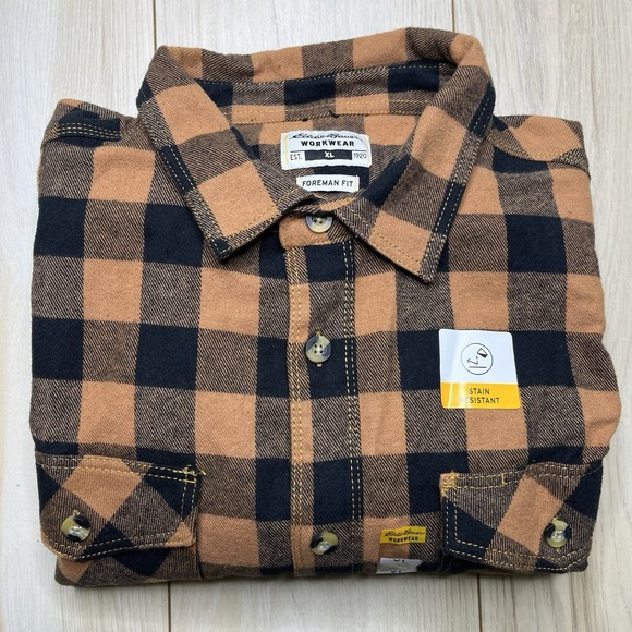 Eddie Bauer Workwear Foreman Fit XL Stain-Resistant Buffalo Plaid Flannel Shirt - Picture 1 of 11